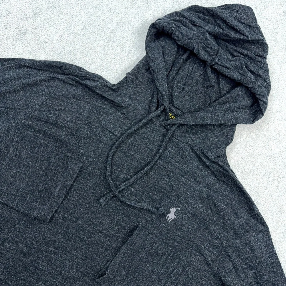 Polo Ralph Lauren Shirt Men Medium Heather Gray Tee Hoodie Hooded Pullover Thin